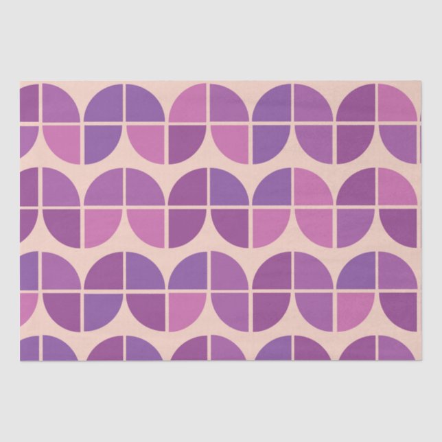 Papel De Seda Padrão Geométrico Roxo Moderno de Meados do Século (Frente )