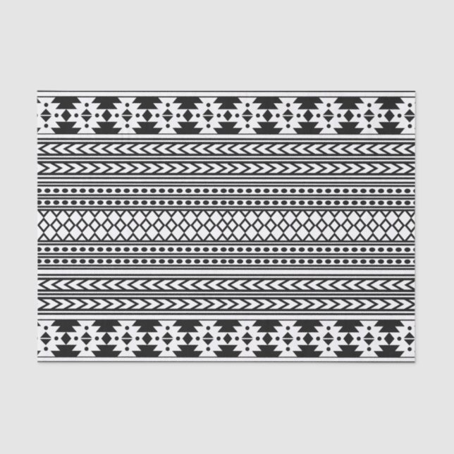 Papel De Seda Padrão Geométrico Trendy Aztec Impressão (Preto) (Frente )