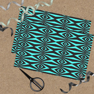 Papel De Seda Padrão Geométrico Trendy Teal & Black Op Art