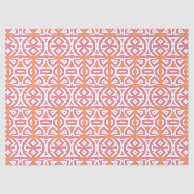 Papel De Seda Padrão Geométrico Tribal Orange Pink (Frente )