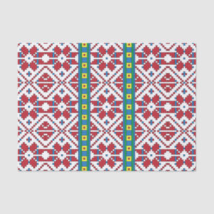 Papel De Seda Padrão geométrico tribal vermelho, azul e estrela