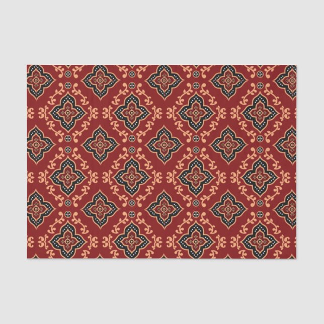Papel De Seda Padrão Geométrico Vermelho/Impressão indiano (Frente )
