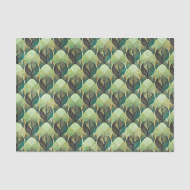 Papel De Seda Padrão Geométrico Vintage Verde Tom Terra (Frente )