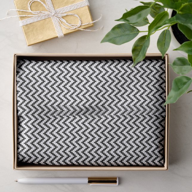 Papel De Seda Padrão Geométrico Zig Zag Ika Preto e Branco (Presente)