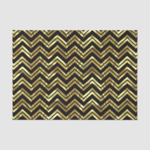 Papel De Seda Padrão Geométrico Zigzag Chevron Dourado Preto e F