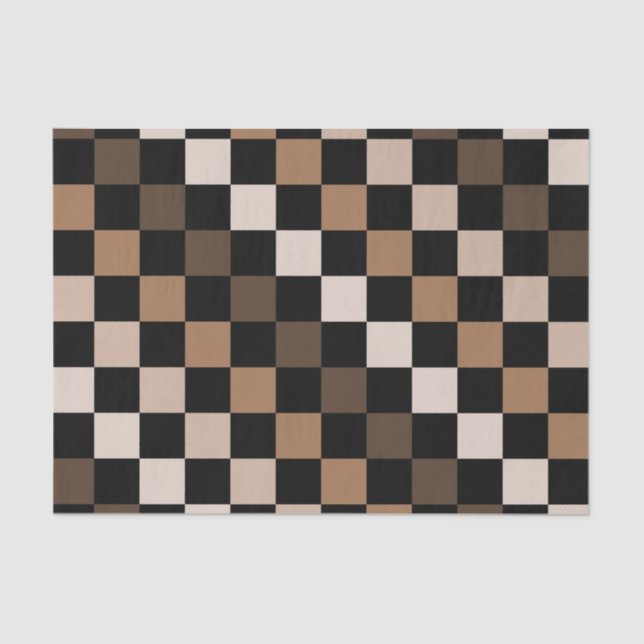 Papel De Seda Padrão Gingham Preto-Castanho Verificado (Frente )