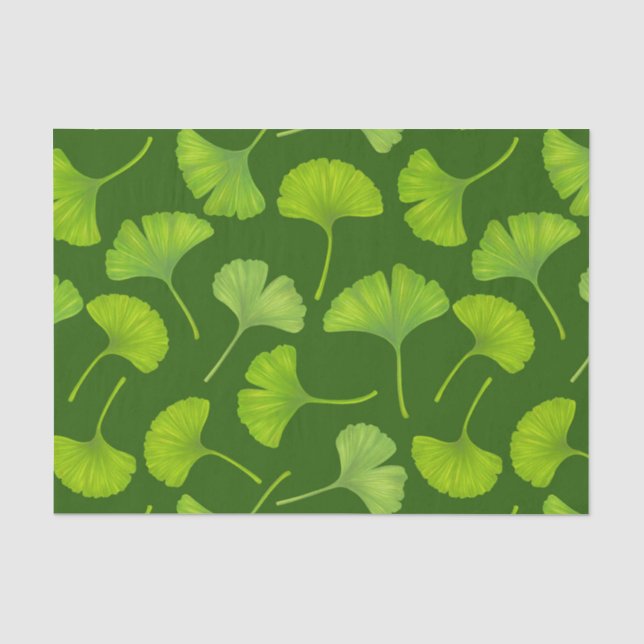 Papel De Seda Padrão Ginkgo em verde escuro (Frente )