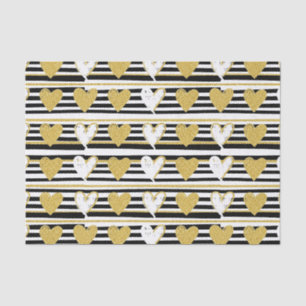 Papel De Seda Padrão Glam Black Stripe Gold Heart (1)