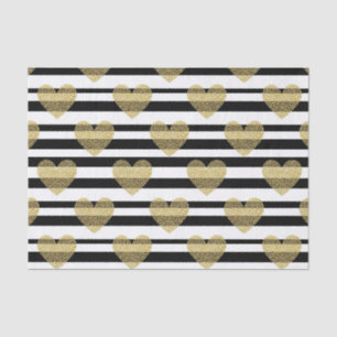 Papel De Seda Padrão Glam Black Stripe Gold Heart (5)