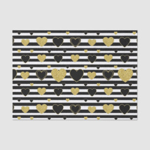 Papel De Seda Padrão Glam Black Stripe Gold Heart (7)