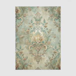 Papel De Seda Padrão Grungy Damask em Tons de Teal e Bege