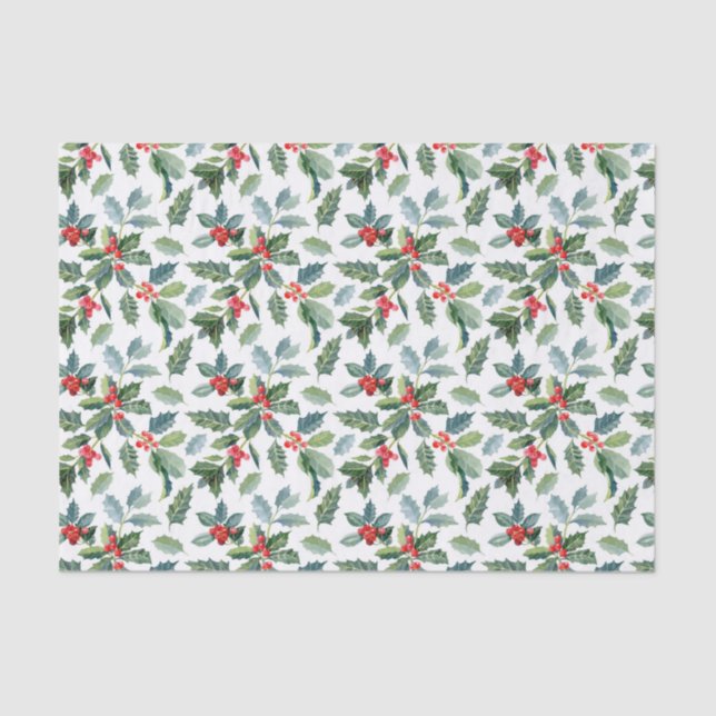 Papel De Seda Padrão Holly Vermelho e Verde Natal (Frente )