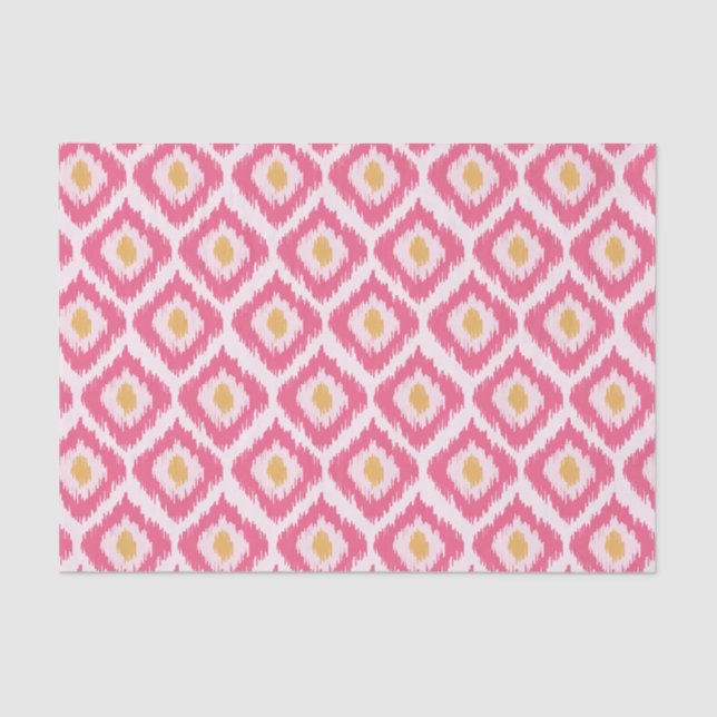 Papel De Seda Padrão Ikat de Diamante Rosa (Frente )