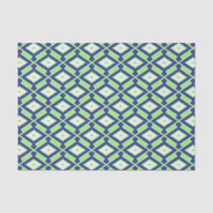 Papel De Seda Padrão Ikat - Verde, Azul Indigo e Branco