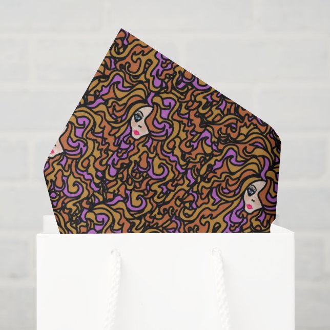 Papel De Seda Padrão Ilustrado de Cabelo de Mulher Boho (Sacola de presentes)