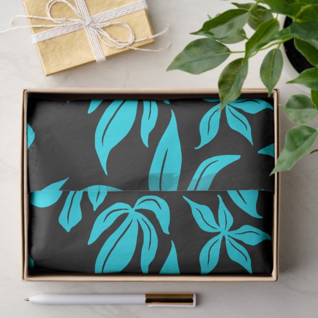 Papel De Seda Padrão Ilustrado de Flores Azuis (Presente)