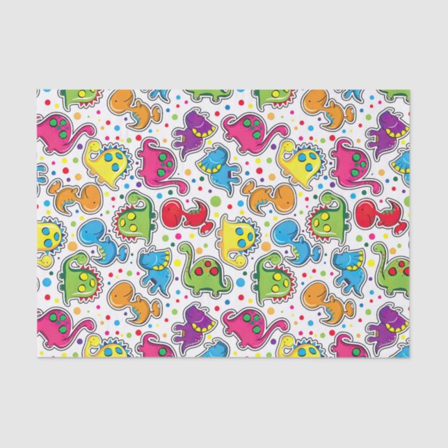 Papel De Seda Padrão Invisível do Dinossauro Colorido, Dinossaur (Frente )