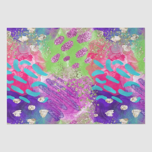 Papel De Seda Padrão Iridescente Neon de Arco-Íris em Aquarela E (Frente )