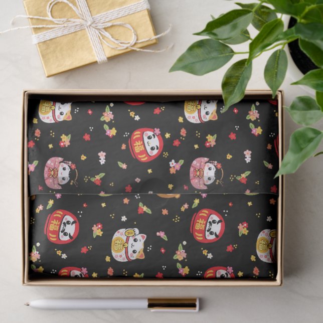 Papel De Seda padrão kawaii daruma (Presente)