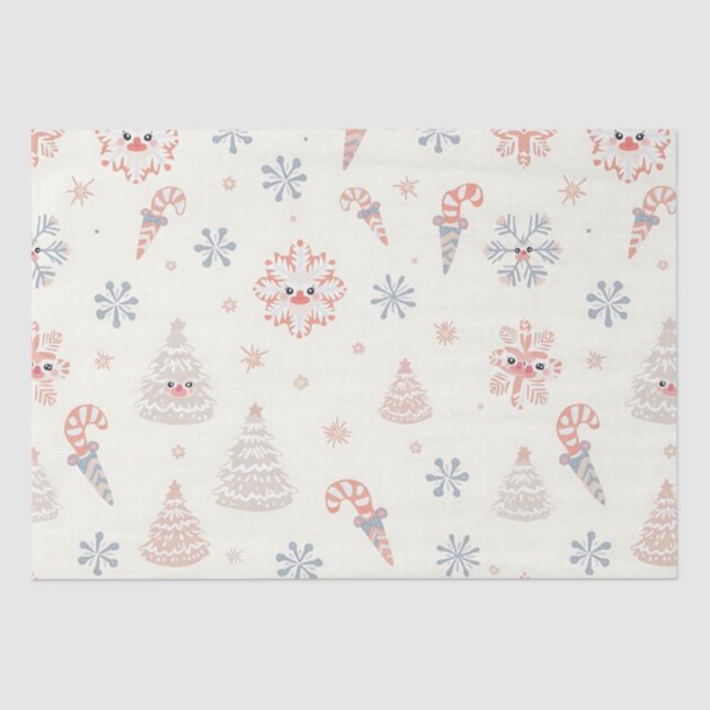 Papel De Seda Padrão Kawaii Snowflakes (Frente )