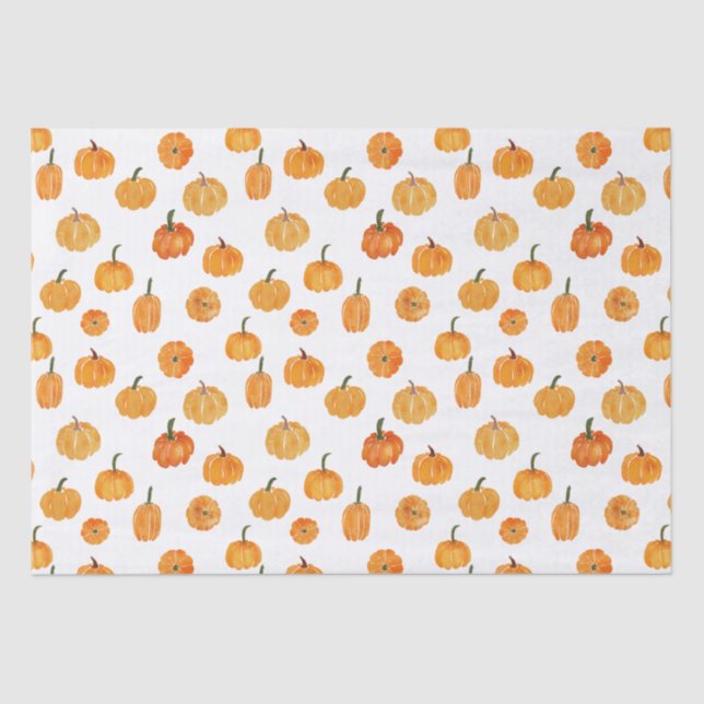 Papel De Seda Padrão Laranja Pumpkin de Aquarela (Frente )