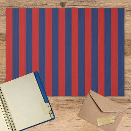 Papel De Seda Padrão Listrado Azul Brilhante e Vermelho Elegante