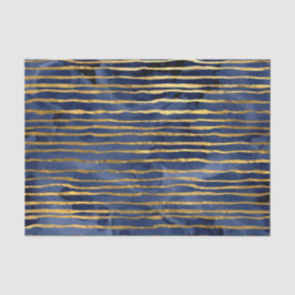 Papel De Seda Padrão Listrado Azul Marinho e Dourado