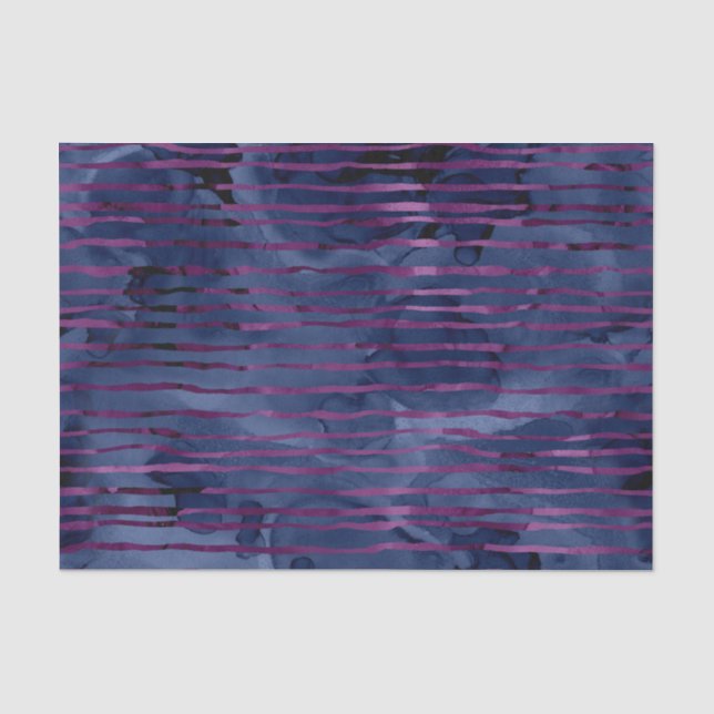 Papel De Seda Padrão Listrado Azul Marinho e Roxo (Frente )