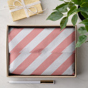 Papel De Seda Padrão Listrado de Coral Branco Elegante