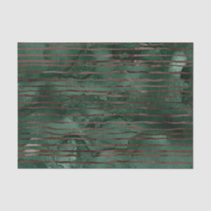 Papel De Seda Padrão Listrado de Verde Esmeralda e Cobre