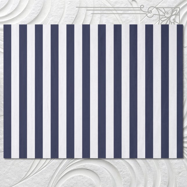 Papel De Seda Padrão Listrado Elegante Azul Marinho e Branco (Criador carregado)