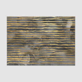 Papel De Seda Padrão Listrado Preto e Dourado