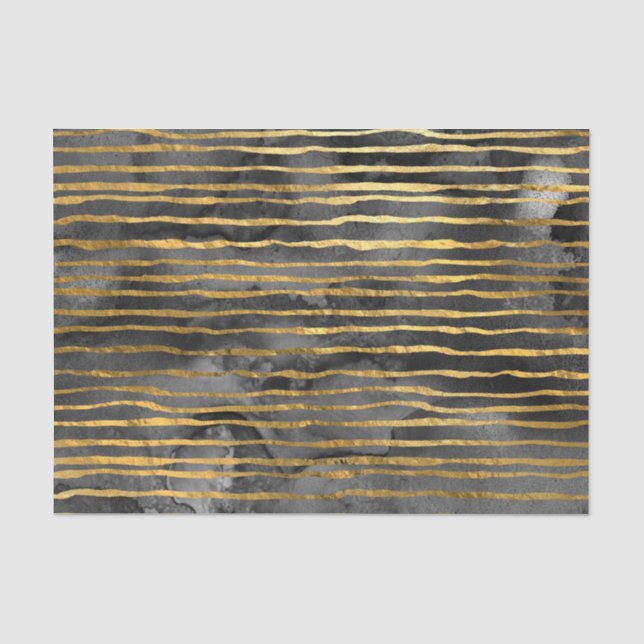 Papel De Seda Padrão Listrado Preto e Dourado (Frente )