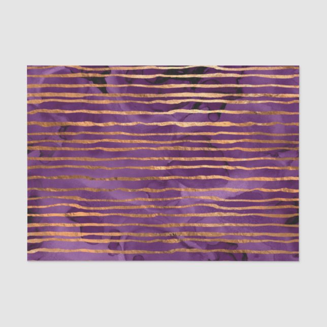 Papel De Seda Padrão Listrado Roxo e Dourado (Frente )