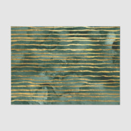 Papel De Seda Padrão Listrado Verde e Dourado