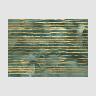 Papel De Seda Padrão Listrado Verde e Dourado