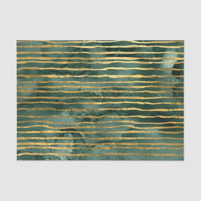 Papel De Seda Padrão Listrado Verde e Dourado (Frente )