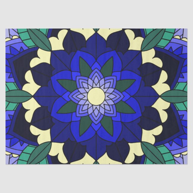 Papel De Seda Padrão Mandala 02 em azul escuro (Frente )