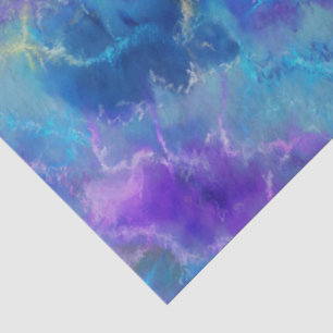 Papel De Seda Padrão Marble Azul, Roxo e Dourado Elegante
