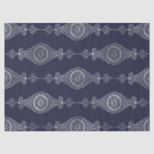 Papel De Seda Padrão Marinho Blue e Silver Abstrato Boho