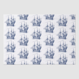 Papel De Seda Padrão marinho-Blue Vintage Wind Boat