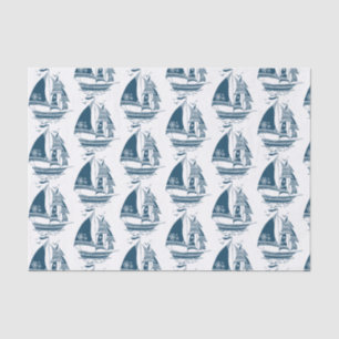 Papel De Seda Padrão marinho-Blue Vintage Wind Boat2
