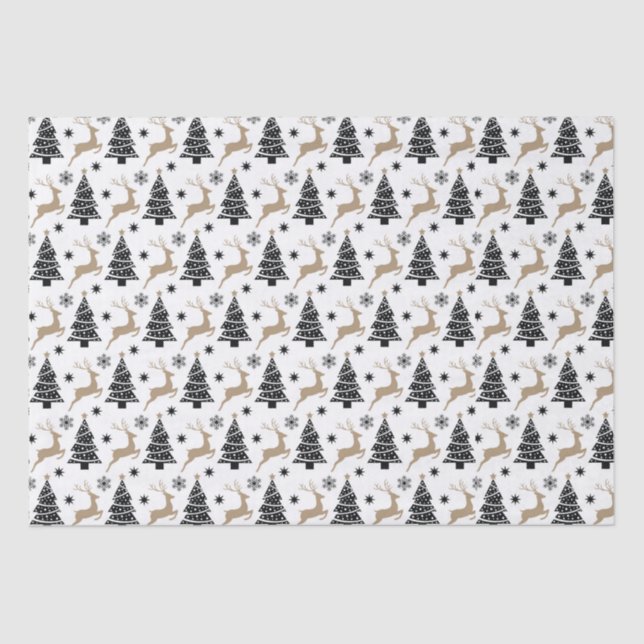 Papel De Seda Padrão Masculino Preto Branco e Dourado (Frente )