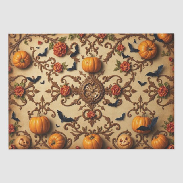 Papel De Seda Padrão Medieval Francês de Halloween (Frente )