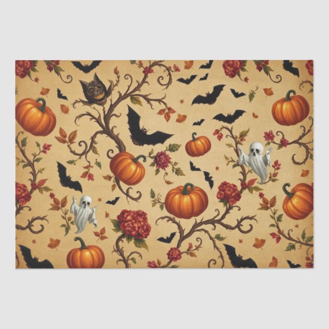 Papel De Seda Padrão Medieval Francês de Halloween (Frente )