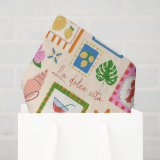 Papel De Seda Padrão Mediterrâneo de Verão da Costa Amalfitana 