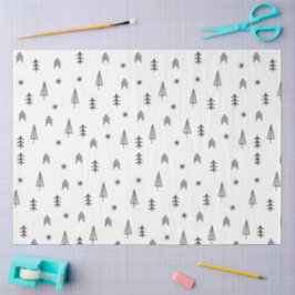 Papel De Seda Padrão Minimalista da Floresta Negra e Branca de I