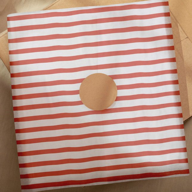 Papel De Seda Padrão Mínimo de Estirpe Vermelha e Branca Moderno (Wavy Modern Minimal Red & White Stripe Pattern Tissue Paper)