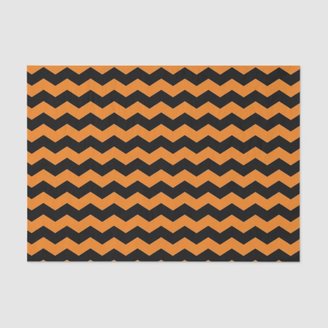 Papel De Seda Padrão Moderno Chevron Zigzag Preto e Laranja (Frente )