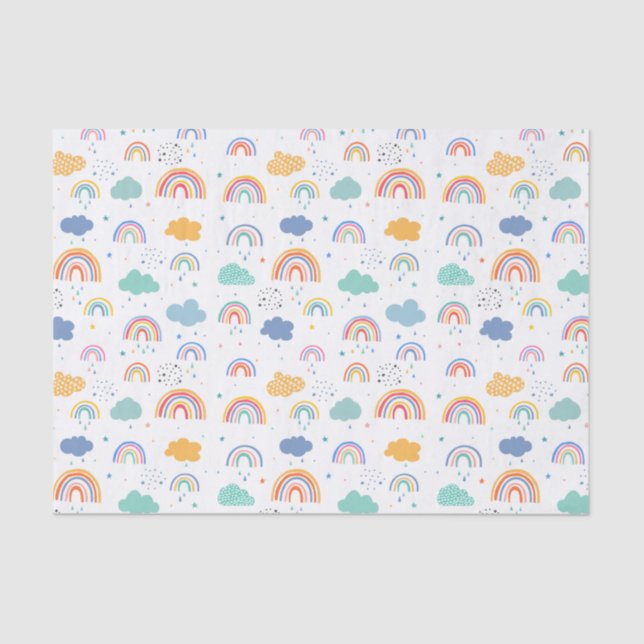 Papel De Seda Padrão moderno de arco-íris e nuvens (Frente )